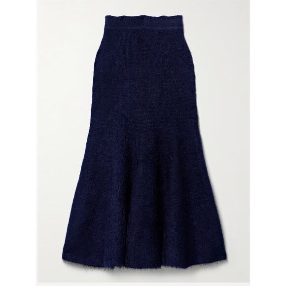 $2400 Khaite Cashmere Silk Cadence Navy Tweed Midi Skirt S Small Blue Fuzzy - Picture 1 of 13